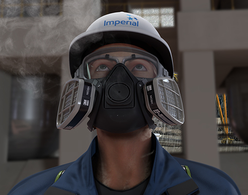 A character animation demonstrating the proper PPE necessary onsite.